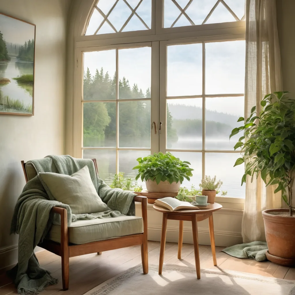 Ruhige Leseecke am Fenster mit Blick auf den See